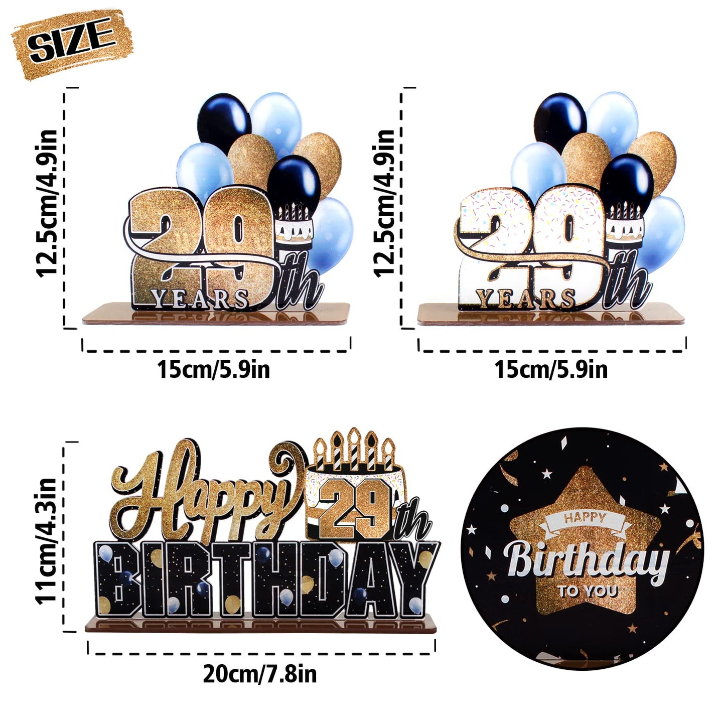 Lingteer Happy 29Th Birthday Gold Acrylic Table Topper Centerpieces Set - Cheers To 29 Years Old Birthday 29Th Bday Party Gift Decorations.