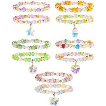 PinkSheep Beads Bracelets for Kids, Girls Friendship Charm Bracelet, Crystal Beads, 10 PC, Party Favor