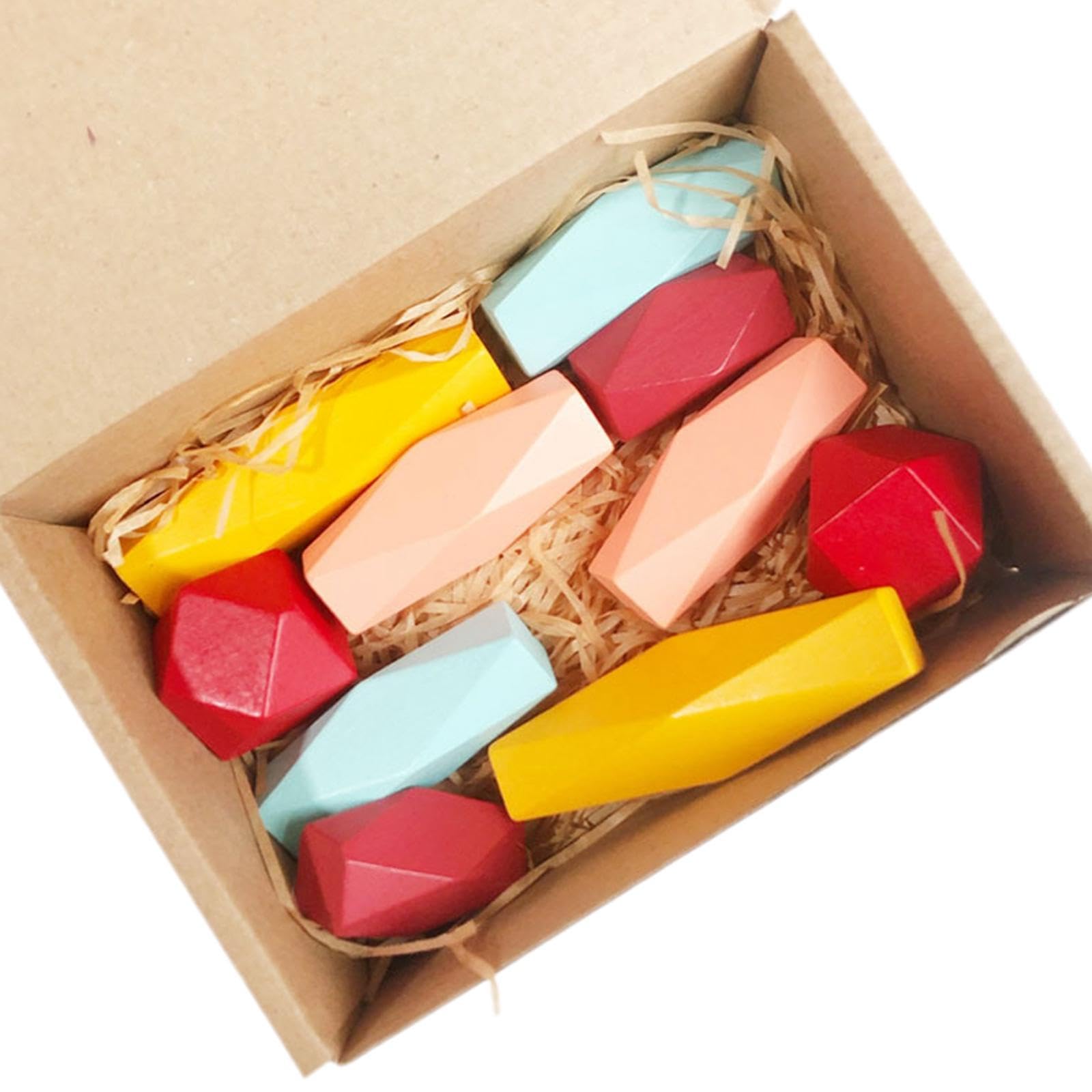Ujeavette Wooden Sorting Stacking Stones Fine Motor Skill Stacking Toys For Boys Girls 10 Pieces