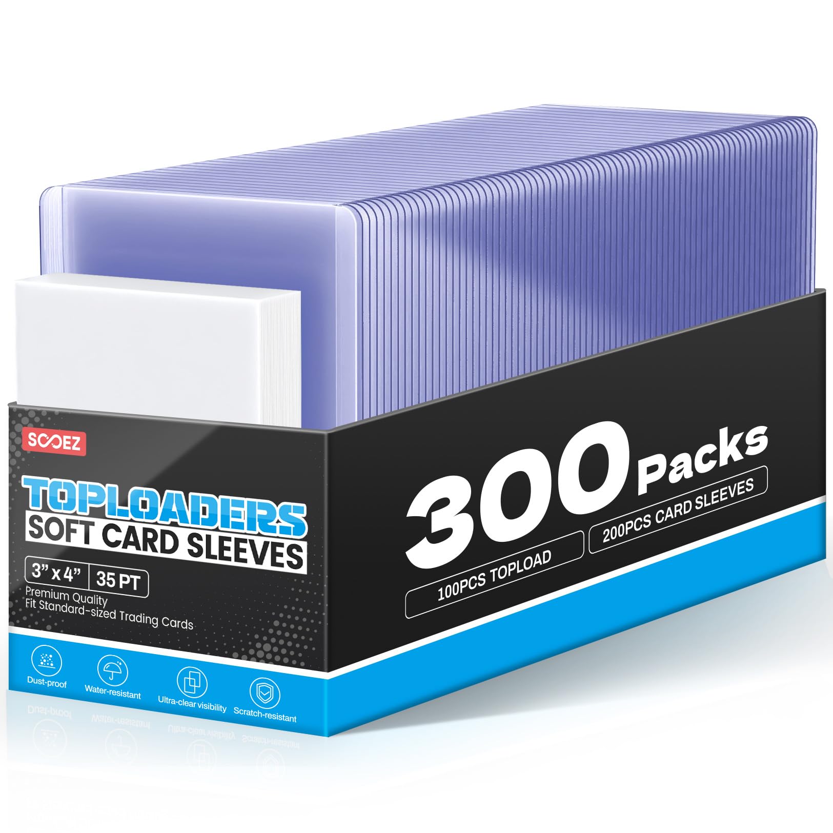 300 Card Sleeves Top Loaders for Cards  Sooez enhanced 35PT 3X4 Baseball Card Protectors Hard Plastic Toploaders  Card Holder for Trading Sports Football Cards(100 Top loaders + 200 Penny Sleeves)