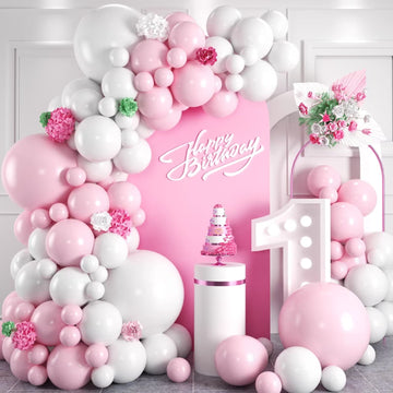 Kepmov Macaron Pink White Balloon Arch Kit, 100 Pcs, 18/12/10/5 Inch, Latex, Unisex, For Wedding, Birthday, Engagement, Baby Shower Decorations