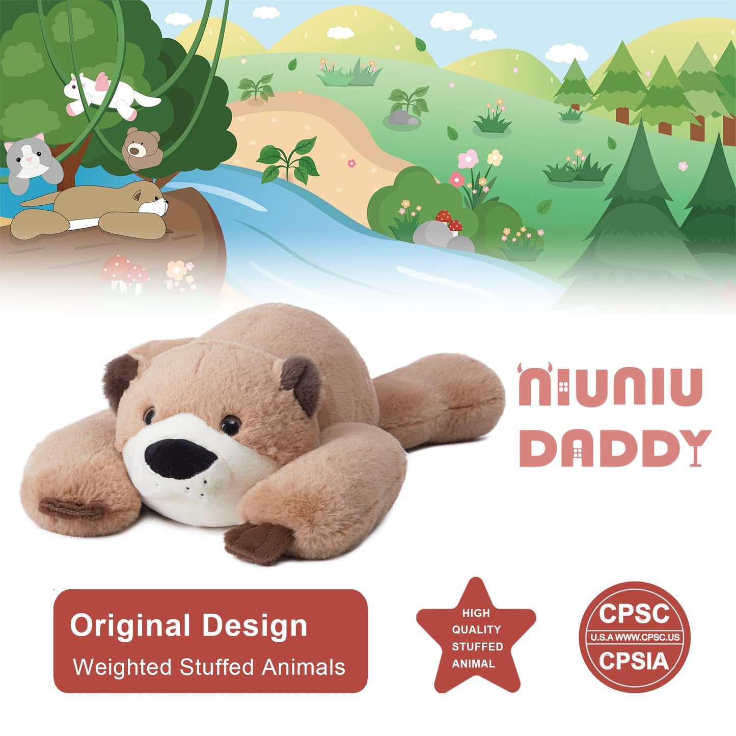 Niuniu Daddy 20'' | 3.3 Pound Otter Weighted Stuffed Animals for Kids Adults, Soft Otter Plush Animal Calming Toys for Sleeping,