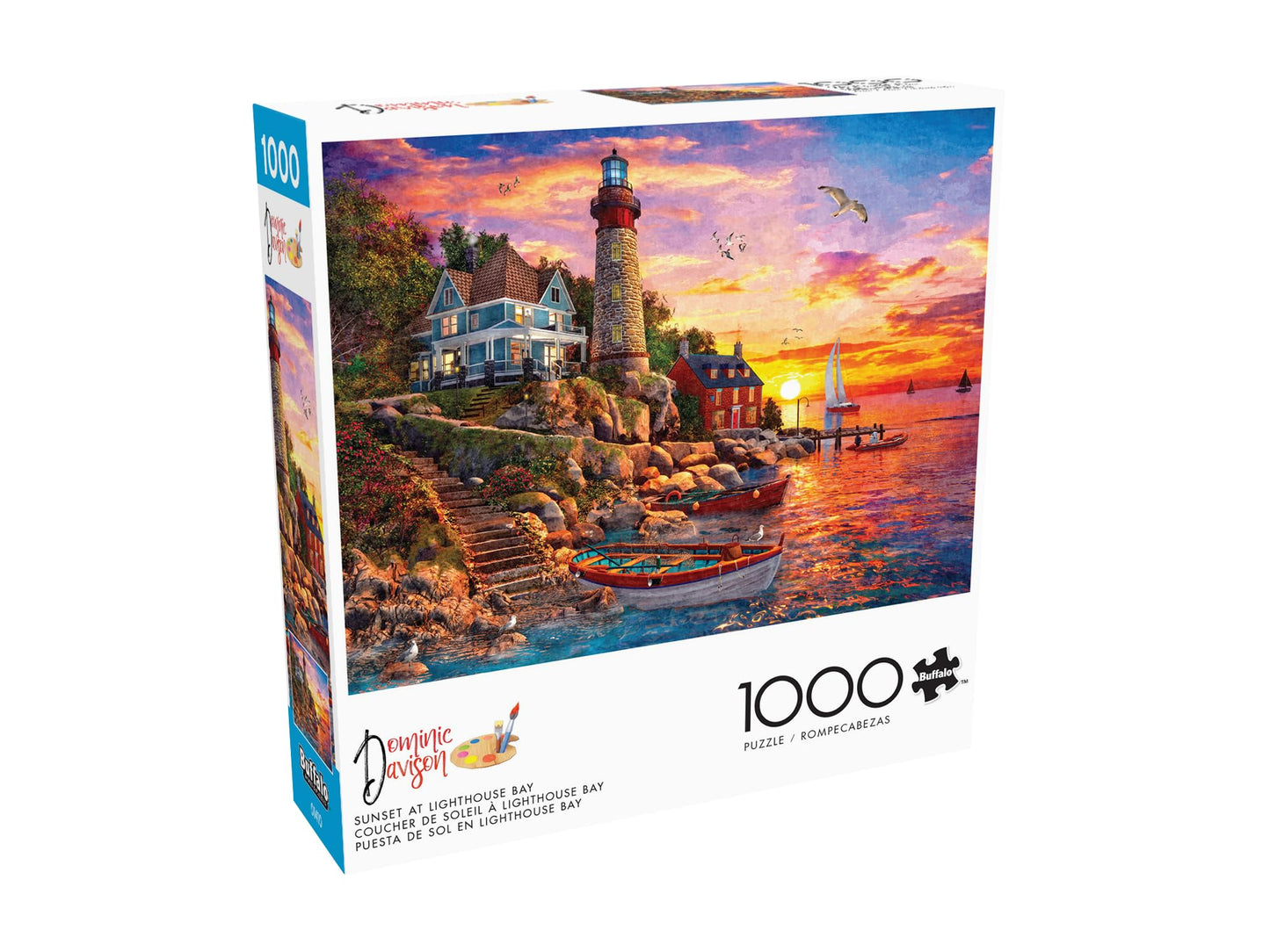 Buffalo Games 1000 Piece Jigsaw Puzzle - Sunset at Lighthouse Bay - Multicolor - 26.75 x 19.75 - Challenging Puzzle for Adults
