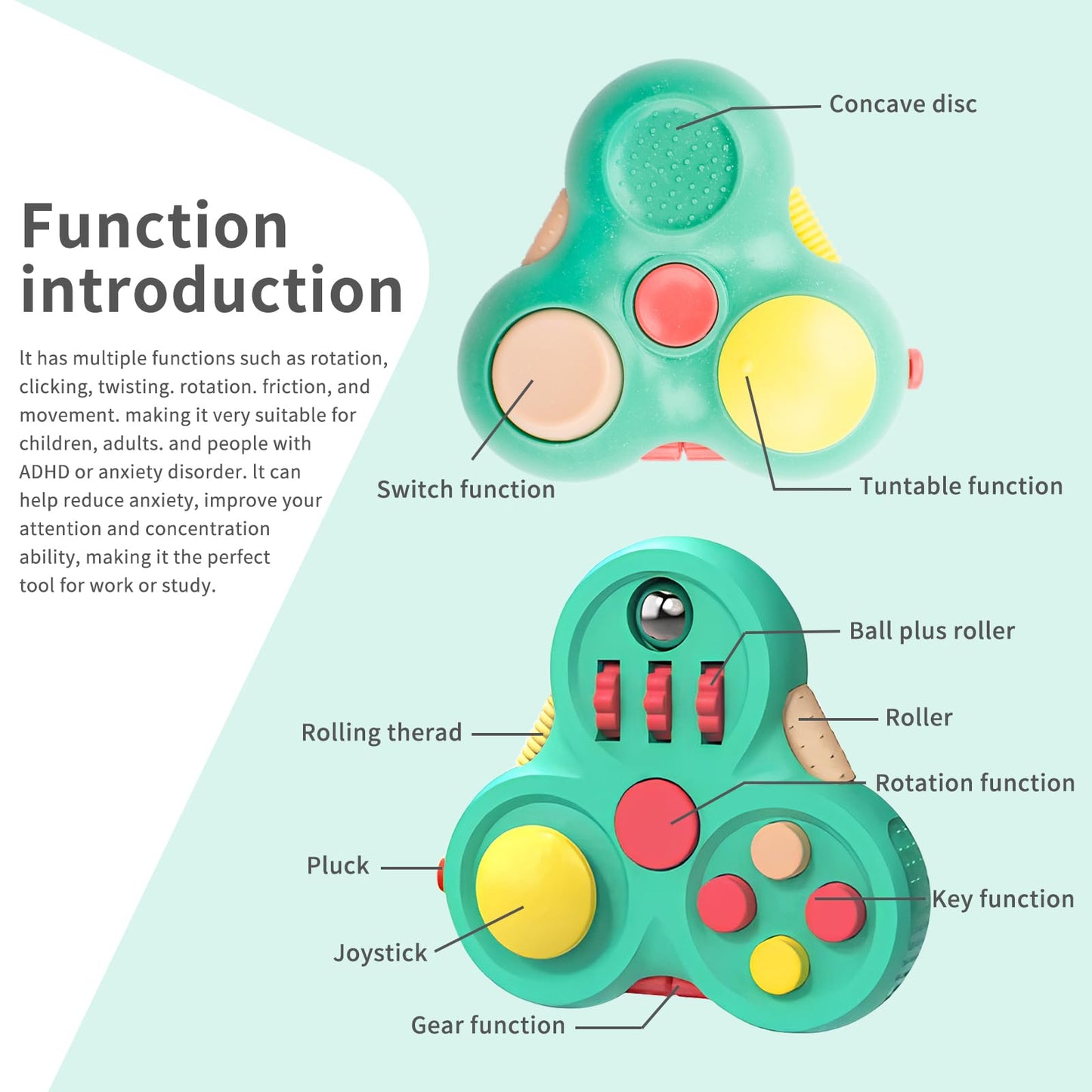 Yrissmiss Fidget Toys Adults,Fidget Pad Fidgets,Autism Figette Cubes,Cool Fidget Clicker Controller Desk Toys,Anxiety Relief Stress Adhd Toys,Sensory Fidget Cubes Gifts For Kids Teens Boys(Green)