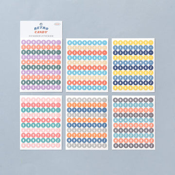 Monolike Retro Candy Number Stickers Set - 6 Design Stickers, 18 Sheets In Total