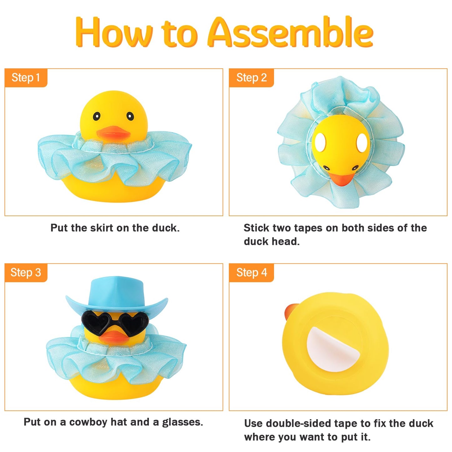 wonuu Car Decorations Cowboy Rubber Ducks, Car Ornament Ducky for Dashboard Accessories with Cowboy Hat, Black Plastic Glasses,