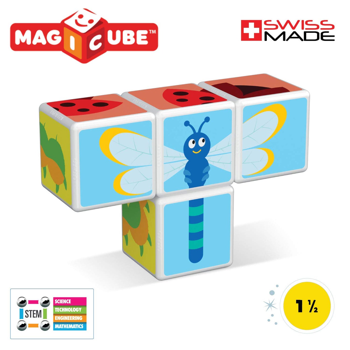 Geomag Magicube Small Animals 4-Piece Magnetic Stacking Cubes Building Set, Toddlers & Kids Ages 1.5+, Stem Educational Toy, Swiss-Made, Creativity, Imagination, Learning, 6 Adorable Building Ideas