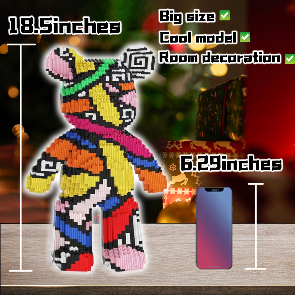 VIIOVOIIV Rainbow Graffiti Teddy Bear Building Blocks Set, 16.9 inches, Plastic, Multi-Color, Model: LHT20, Perfect Gift for All Ages