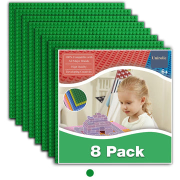 Unirolic 8 Pack Classic Baseplates 10'' X 10'' Sturdiness Building Platforms - Compatible With All Major Brands Building Bricks,