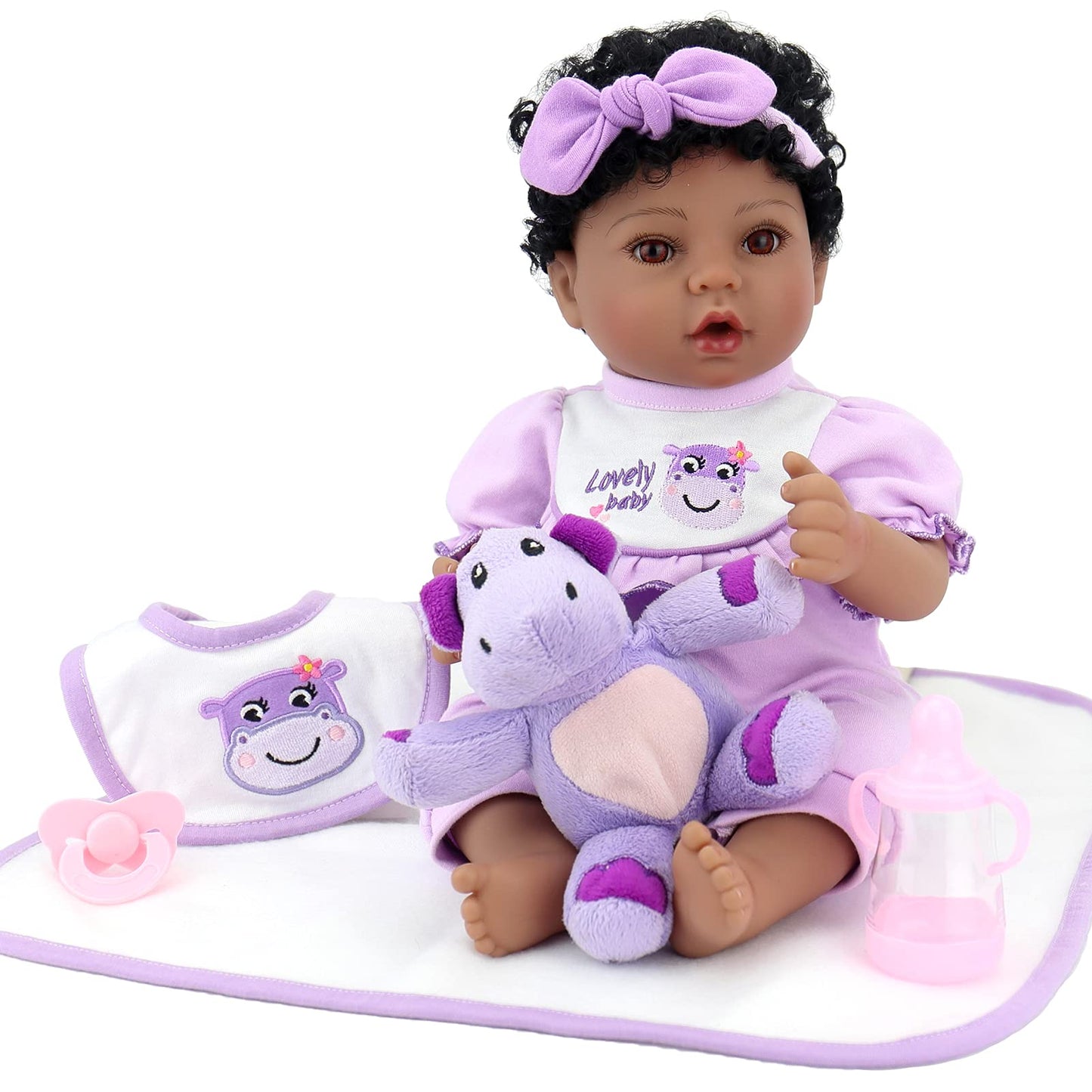 Aori Reborn Baby Dolls Black 18 Inch Lifelike Newborn Girl Doll Realistic Soft Posable Limbs And Weighted Cloth Body With Bassin