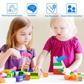 2 Pack Wooden Hammer Toys Simulation Hammers Maintenance Tools Educational Toys for Kids Birthday Party Games Supplies (Blue + R