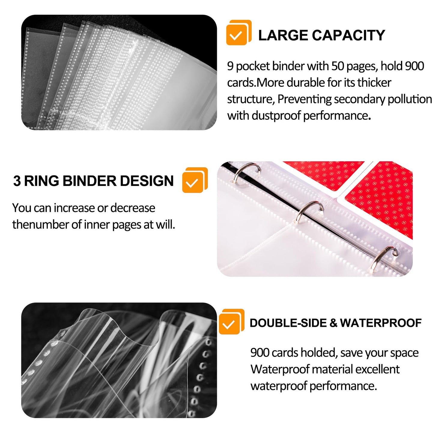 Baseball Card Binder 900 Pockets, 3 Ring Zipper Sports Trading Card With Sleeves Holder Album, Baseball Card Holder Sheets Displ