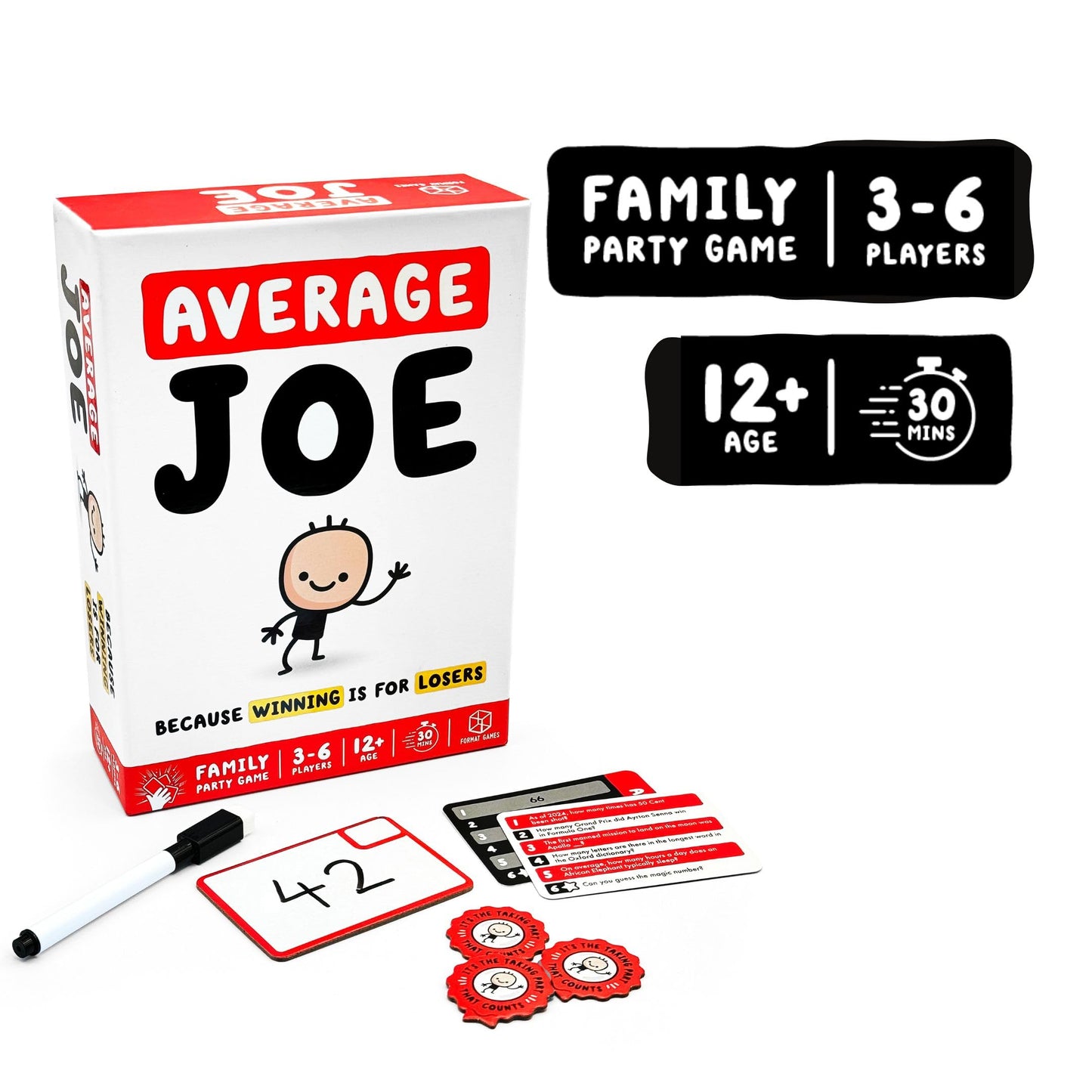 Format Games Average Joe Party Game - Embrace Your Ordinary Side With 600 Questions - Fun For Family And Friends! Ages 8+, 3-6 Players, 30 Minute Playtime, Made