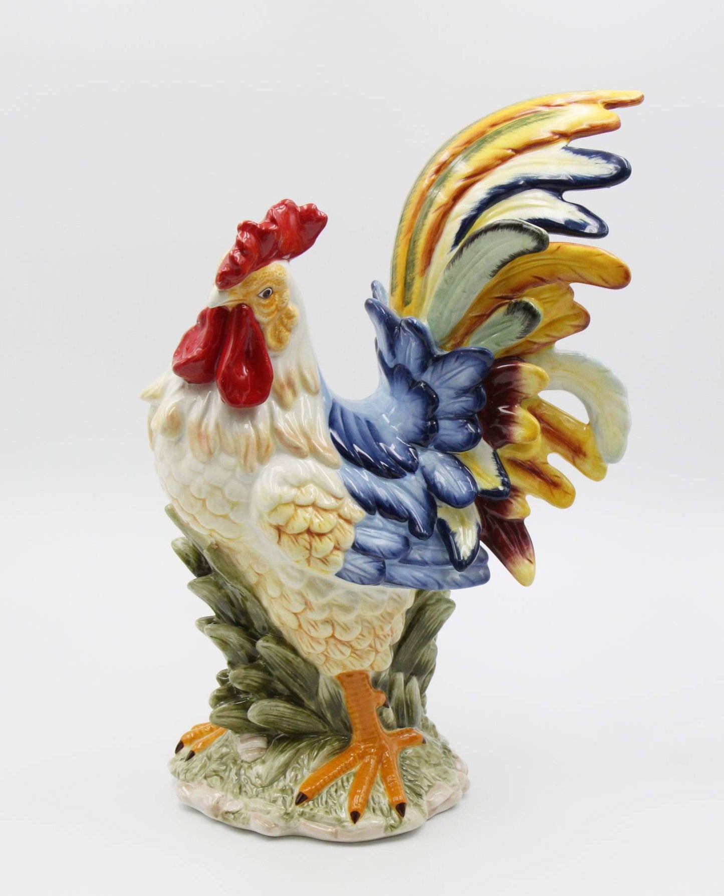 StealStreet SS-CG-31980, 15.75 Inch Porcelain Painted Colorful Rooster Bird Figurine Statue, Blue/Orange