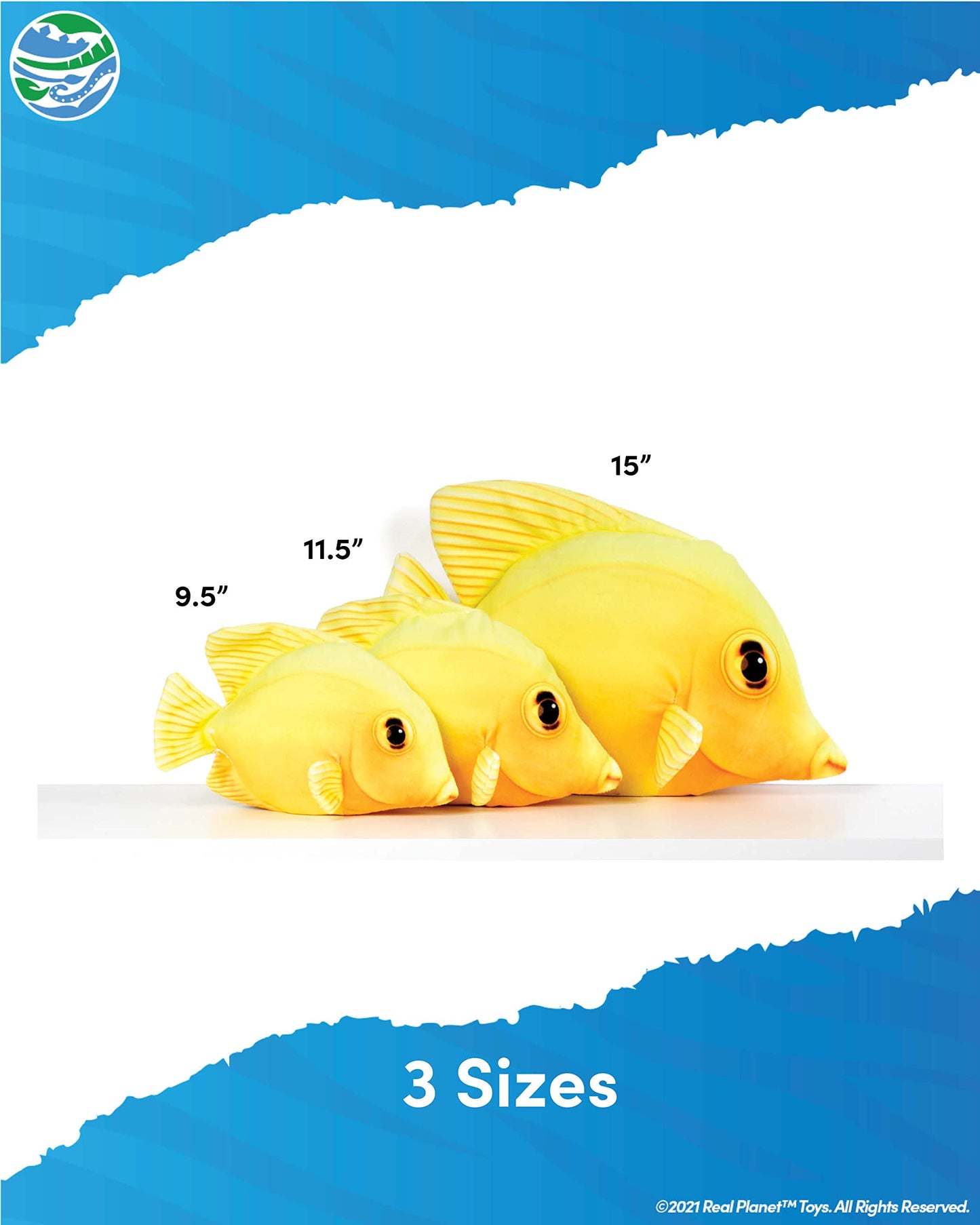 Real Planet Sea Life Plush - Soft Stuffed Animal Gift For Kids All Ages, Sea Ocean Fishing Plushie, Fun Christmas Birthday Gifts (Yellow Tang, 9.5') (9.5' Long)
