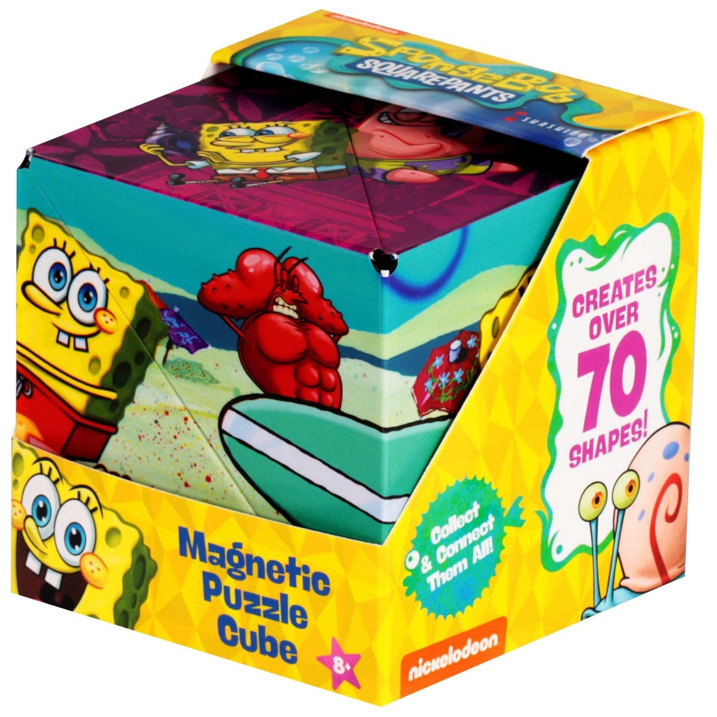 Shashibo Spongebob Shape Shifting Box - Magnetic Puzzle Cube, 36 Rare Earth Magnets, Beach Buddies Model