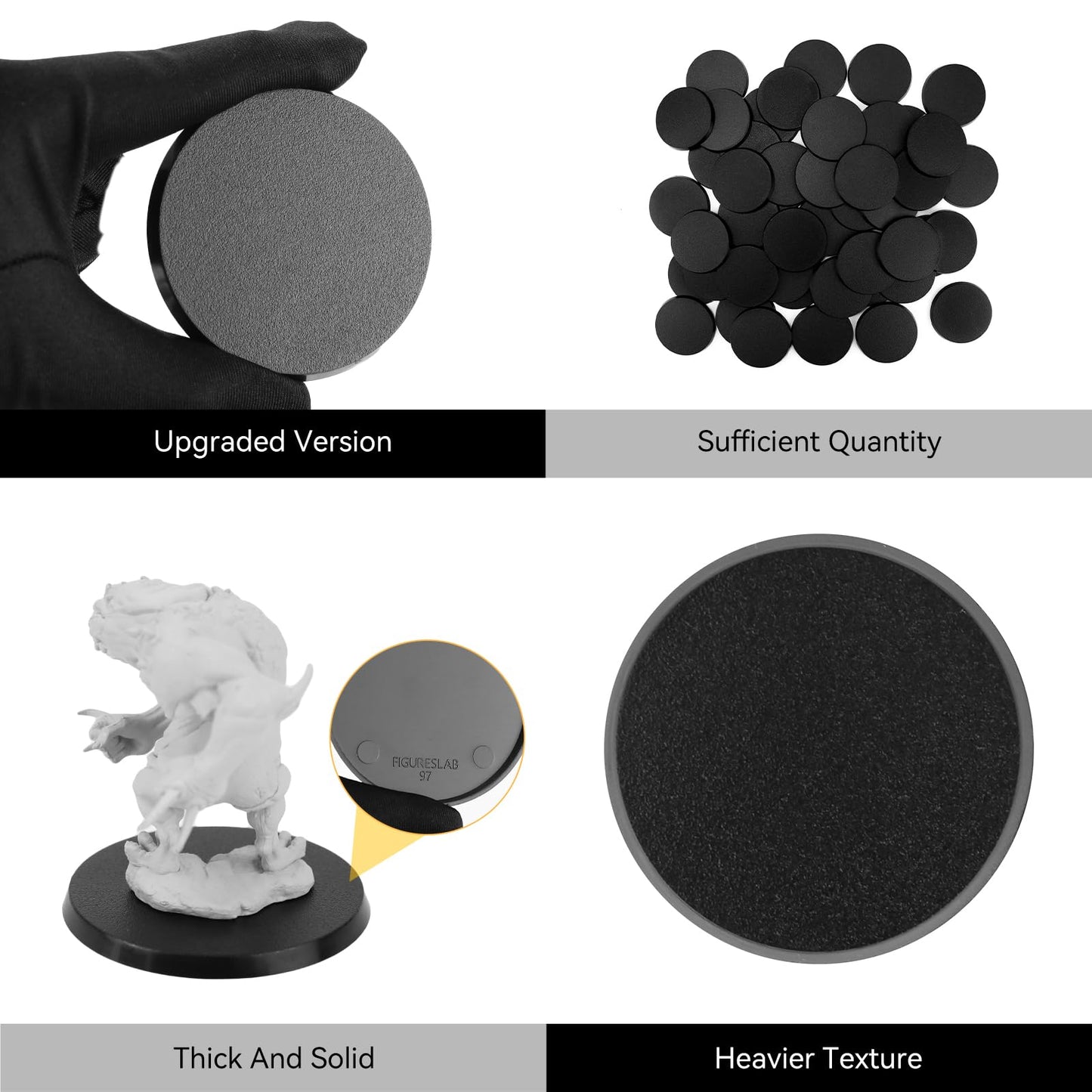30PCS 60mm/2.36inch Textured Plastic Black Round Miniature Bases, Model Base for Gaming Miniatures or Wargames Table Top Games