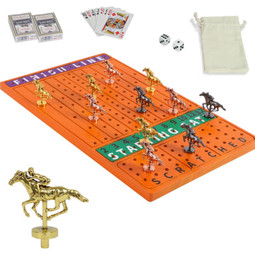 Horow Horse Racing Board Game Solid Wood Horse Race Card And Dice Board Game Luxury Edition Set With 11 Metal Horses 2 Dices And