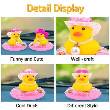 Wonuu Car Dashboard Decorations Pink Cowboy Duck, Rubber Ducks For Car Ornament Accessories With Color Sunglasses Cowboy Hat Pearl And Swim Ring, Ax_Pink Cowboy Hat_Preal A_Duck
