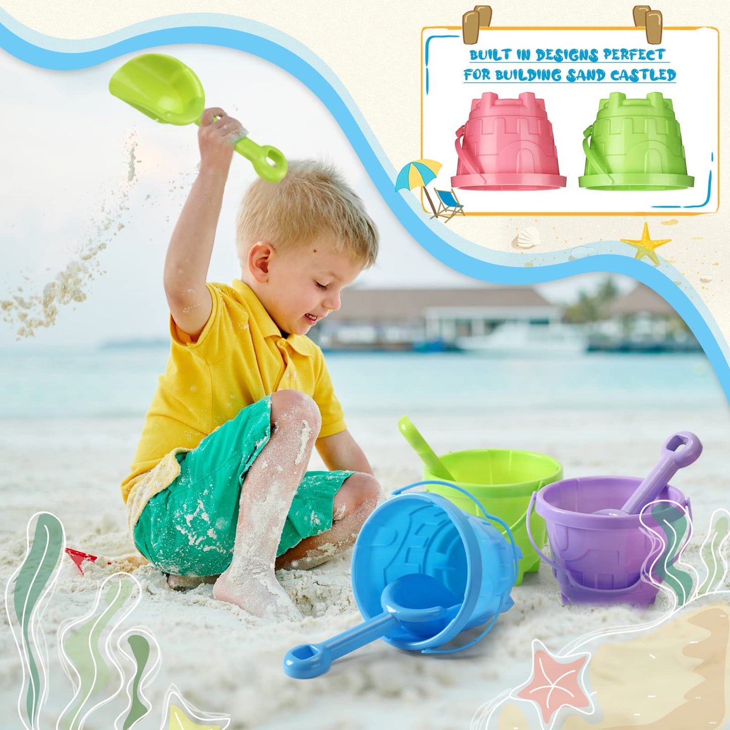 Sosation 60 Pcs Sand Buckets Bulk For Kids Easter Sand Buckets And Shovels For Kids 5.5 Inch Plastic Beach Pails Toys For Girls