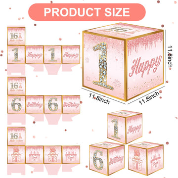 Toniful 4 Pcs Sweet 16Th Birthday Decorations Boxes For Girl, Sixteen Years Old Birthday Cardboard Box,Pink And Rose Gold 16Th B