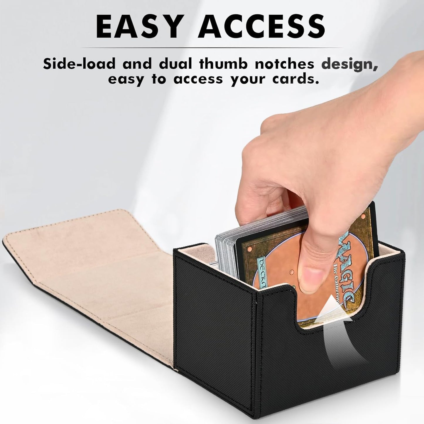 Zlca Card Deck Box For Trading Cards, Mtg Commander Deck Box Holds 120+ Single Sleeved Cards, Leather Magnetic Card Storage Box Fits For Tcg Ccg Magic Cards (Black& Gold)