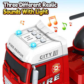 SpringFlower Truck Toddler Boy Toys, 25'' Large Fire Truck Toy with Racing Car and Helicopter,3 in 1 Lights Sounds Fire Truck Bo