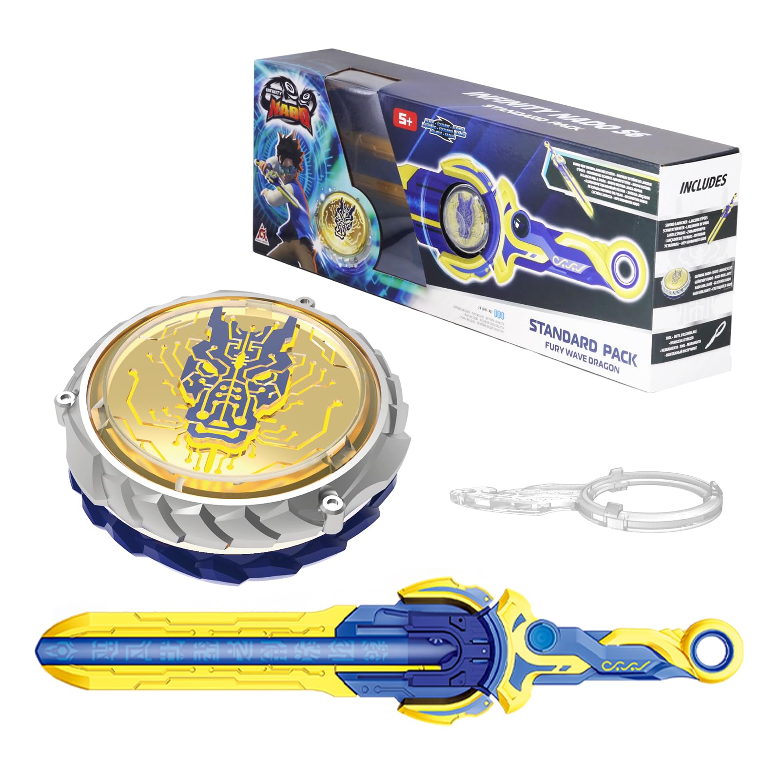 INFINITY NADO Bey Battling cutting edge Toys  Battle Set for 8-12 with Spinning Top & decorative replica blade Launcher  Metal Brust Gyro for Boys and Girls Age 5+  Fury Wave Dragon  Sapphire Blue