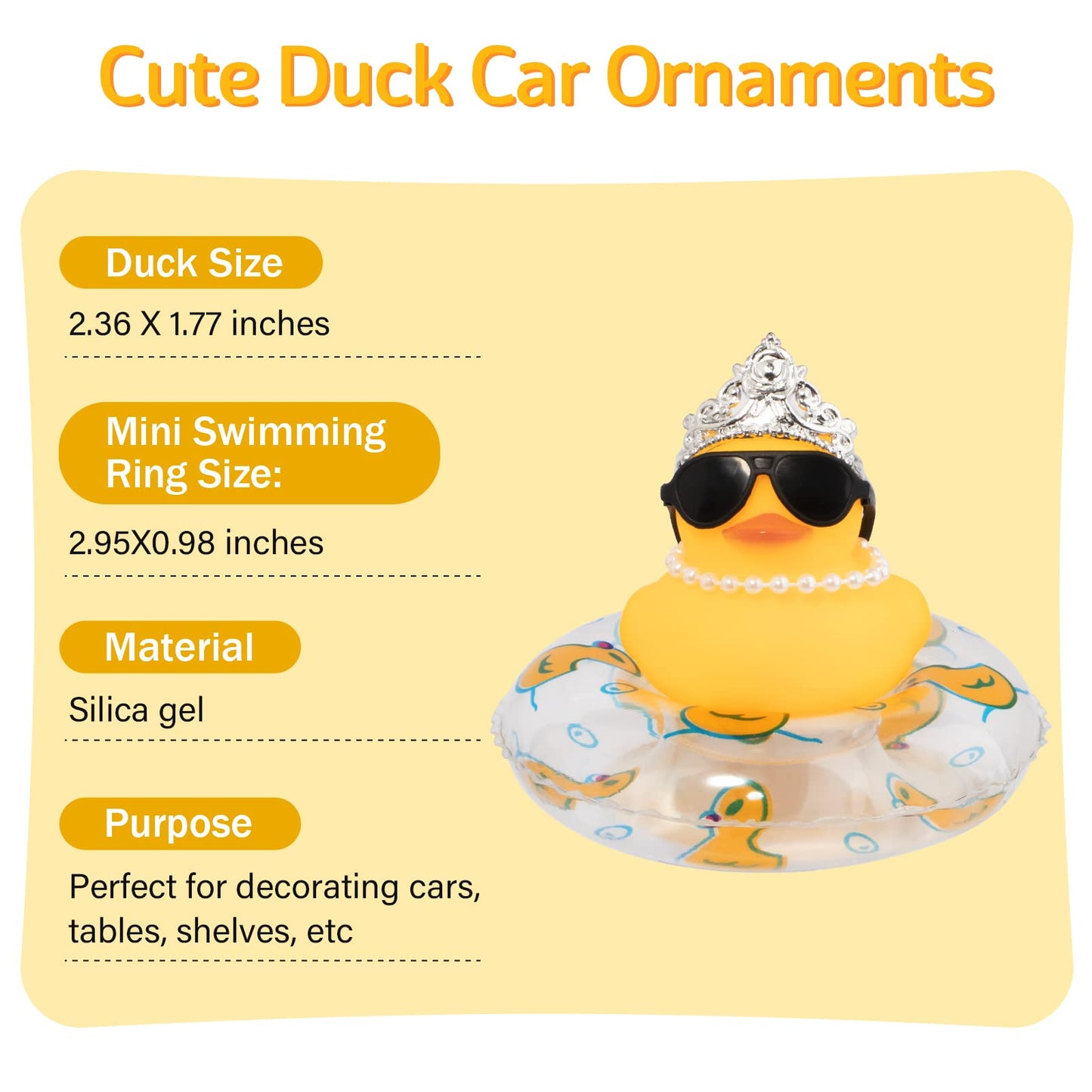 wonuu Car Duck Rubber Duck Car Ornaments Duck Car Dashboard Decorations with Cute Headband Swim Ring Necklace Sunglasses  C-Female Crown&Chain