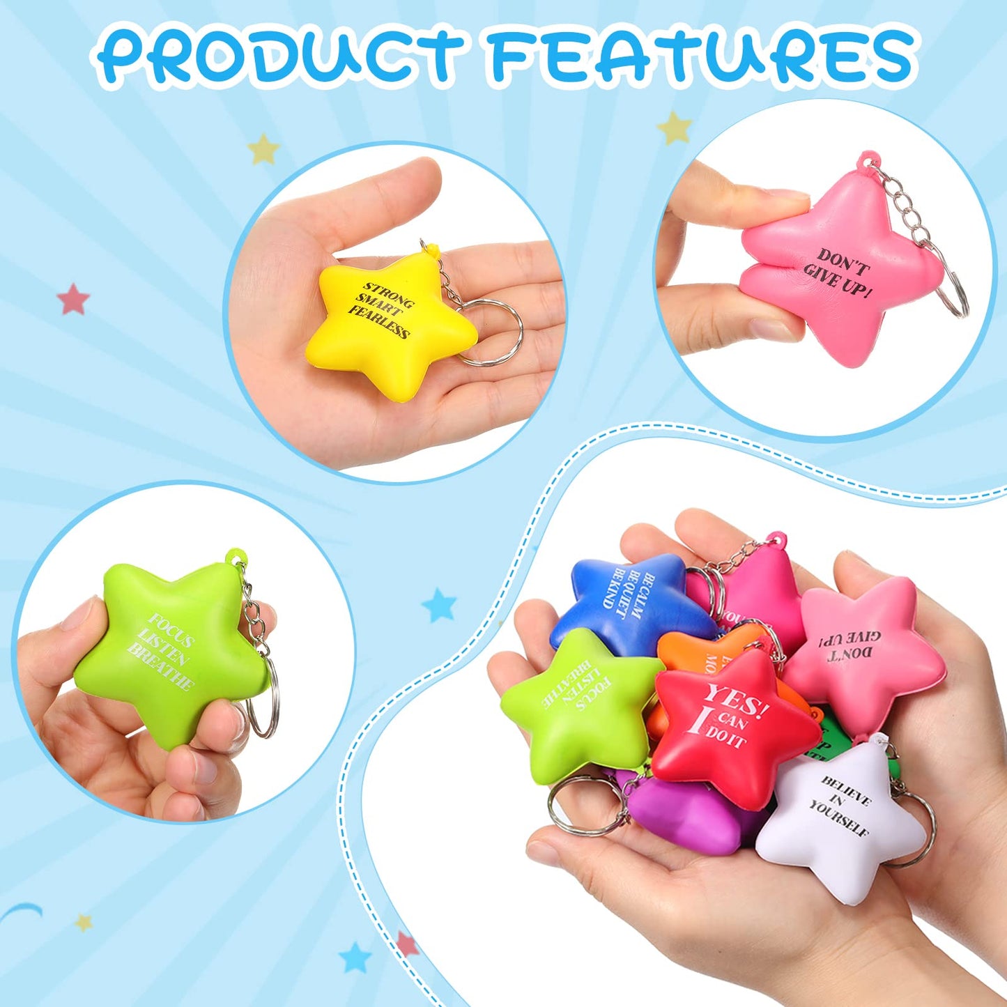 Zomiboo 20 Pcs Motivational Stress Balls Bulk Keychain Foam Star With Relief Quotes Employee Appreciation Gift For Relieve Anger