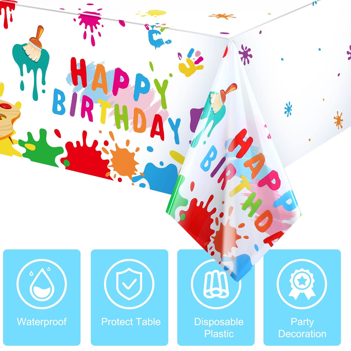 3 Pieces Art Paint Party Tablecloths Happy Birthday Table Cover Paint Splatter Party Table Cloth Disposable Plastic Painting Sup