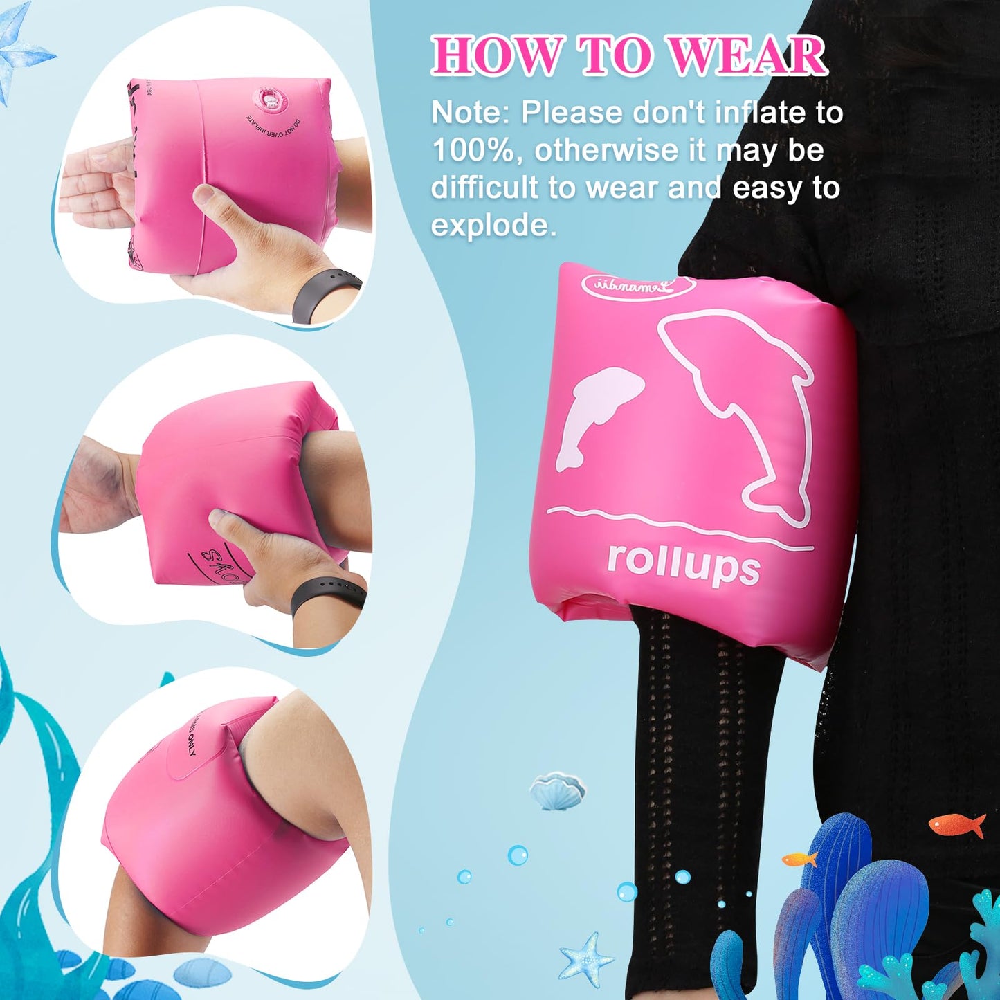 Wowelife Arm Floaties Inflatable Swim Arm Bands Floater Sleeves Swimming Rings Tube Armlets For Kids Toddlers And Adults (Pink-Large)