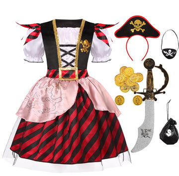 Girls Pirate Costume Buccaneer Princess Costume For Halloween Party Dress Up (7-9 Years)