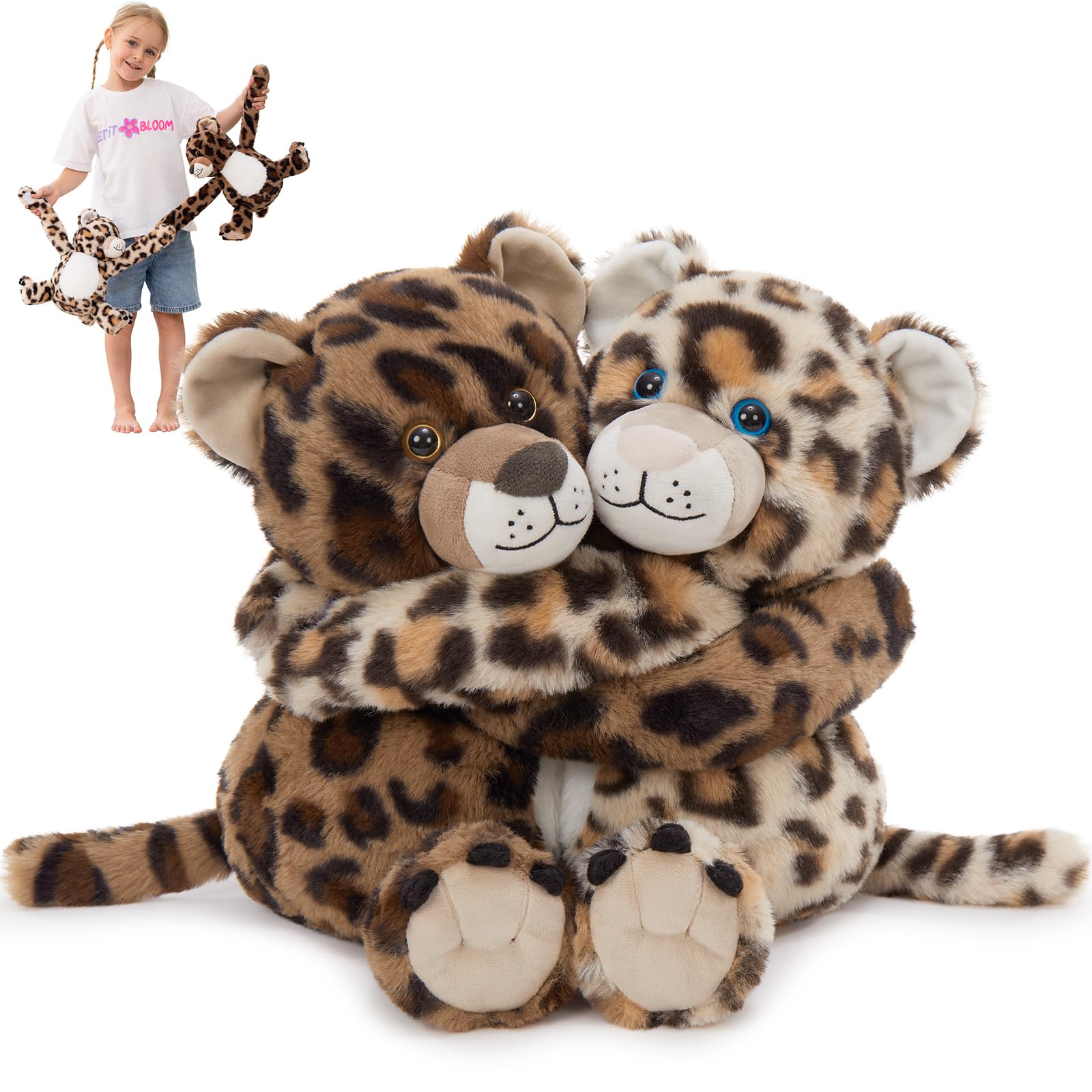 MorisMos Leopard Stuffed Animal Duo  Freezable & Microwavable Cheetah Stuffed Animals  Long-Arms Hugging Leopard Toy  Heating Pad Plush Cheetah Toys for Girl Kid mature-themed Gift/Room Decor