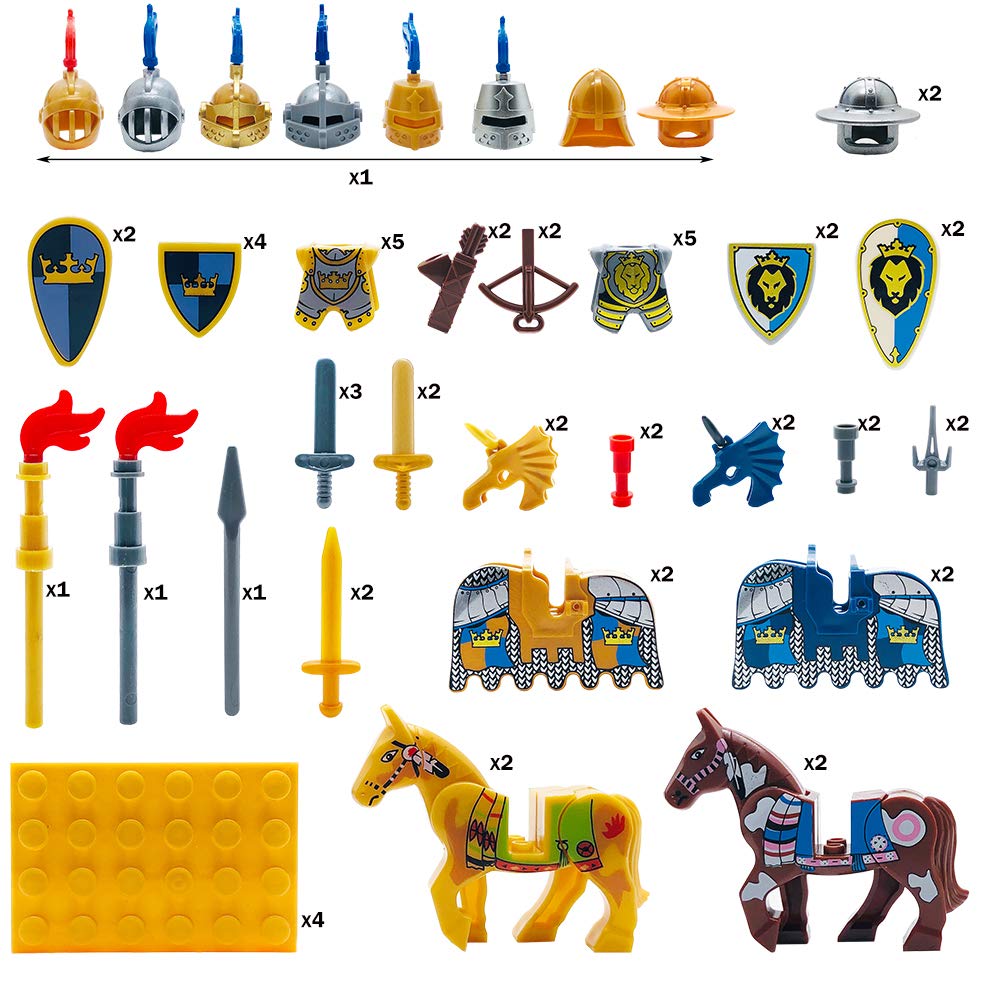 Miutrue Knights Block Toy Set - 10 Weapons, 4 Horses, 10 Figures, Multicolour, Small, Plastic