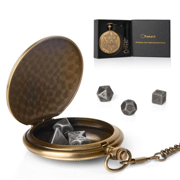 Famard 10mm Tiny DND Dice Set with Vintage Pocket Watch Shell Case, Polyhedral Metal D&D Dice Set for Dungeons and Dragons, RPG