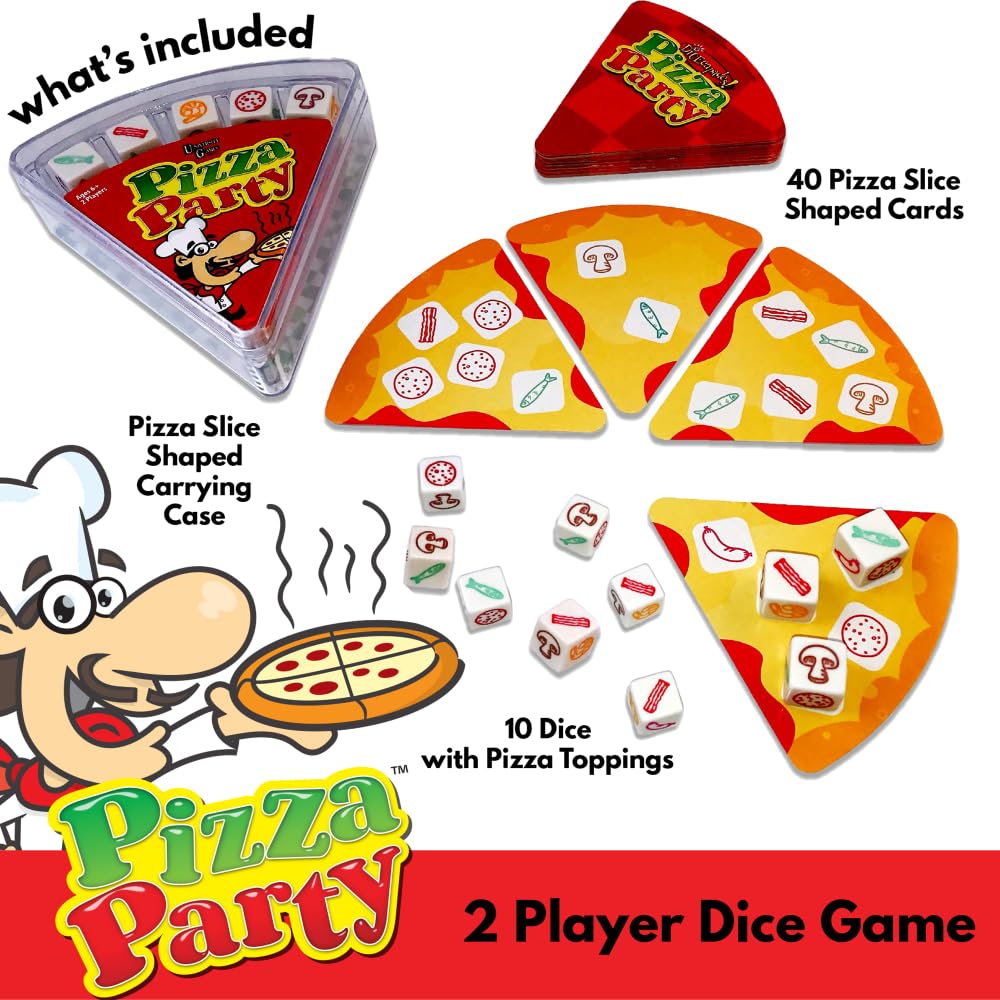 University Games Pizza Party Dice Game for Kids & Families, 2 Players, Multicolor, Model 01089-6PK, Plastic Material