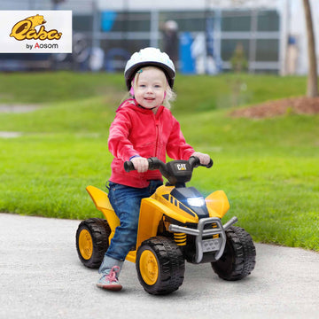 Qaba Cat Licensed Kids Atv, 6V Four-Wheeler For Kids, Electric Ride On Atv With Horn, Led Headlights, Single-Button Start For 18