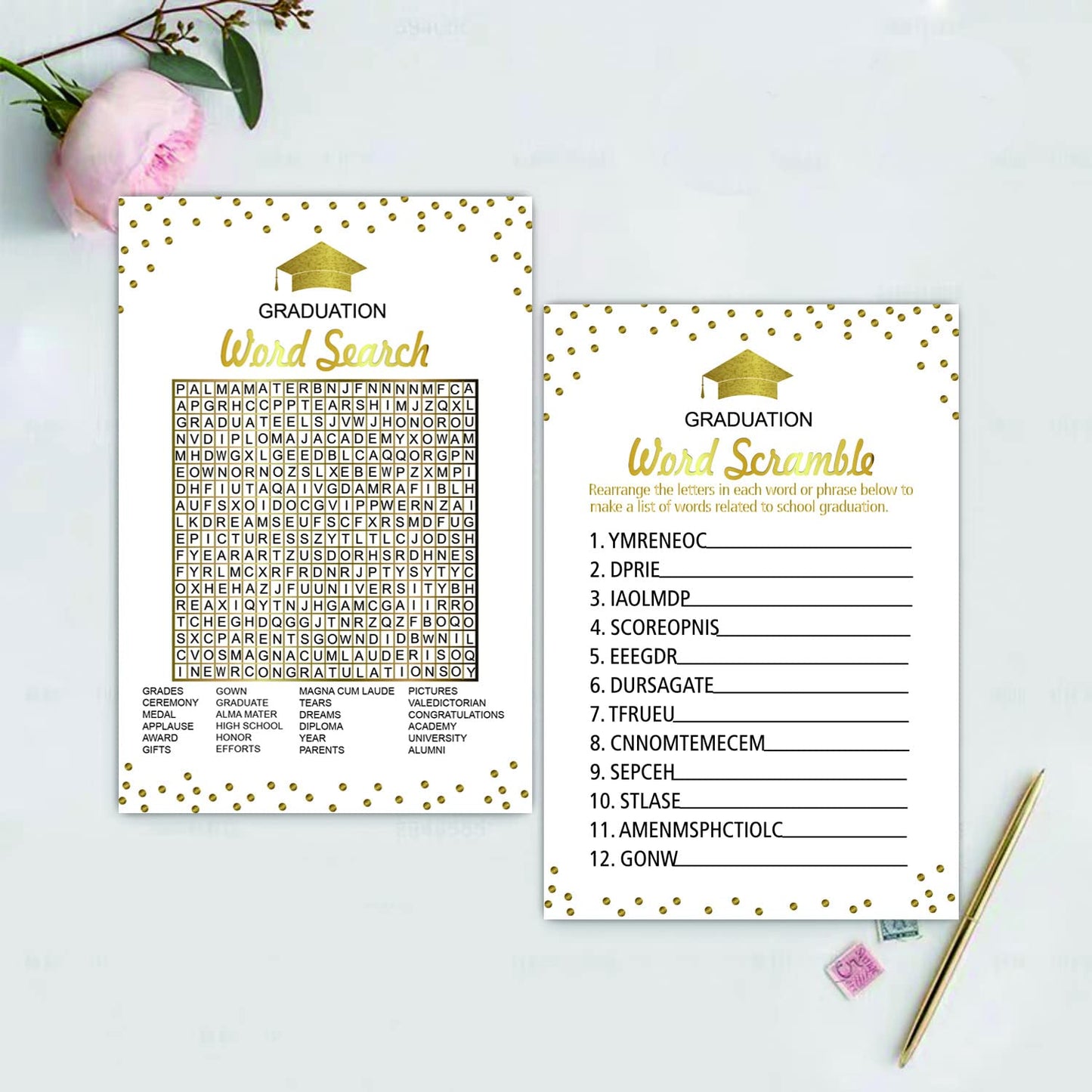 Graduation Party Word Scramble Game Cards, Games Activities and College Party Decorations(50 pack)