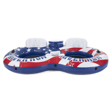 Intex 56855Vm River Run Inflatable American Flag 2 Person Water Lounge Pool Tube Float With Cooler, Cup Holders, And Easy Patch Repair Kit (2 Pack)