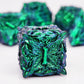 MJDICEOK Metal Dice Vine Leaf Set 7 Role Playing Polyhedral D&D Solid Dungeons and Dragons Dice (Green Blue)