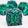 MJDICEOK Metal Dice Vine Leaf Set 7 Role Playing Polyhedral D&D Solid Dungeons and Dragons Dice (Green Blue)