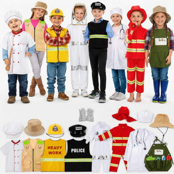 Vicenpal 8 Set Pretend Play Costumes Set Washable Role Play Set Chef Construction Worker Policeman Fireman Doctor Astronaut Expl