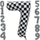 Eoopoon 42 Inch Checkered Number Balloon 7, 7th Race Car Flag Birthday Party Supplies for Boys Girls, Large Black and White Numb