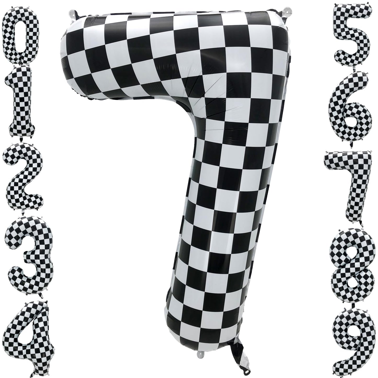 Eoopoon 42 Inch Checkered Number Balloon 7, 7th Race Car Flag Birthday Party Supplies for Boys Girls, Large Black and White Numb