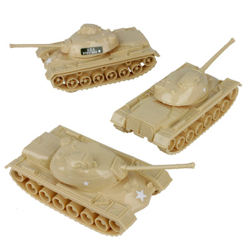 Tim Mee Toy Tanks - 3pc Plastic Army Men - Tan WWII - Model 67718 - Made in USA