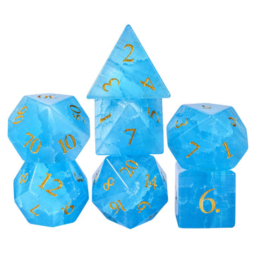 UDIXI Gemstone DND Dice Set, 7PCS Cracked Blue Cat's Eye Stone D&D Polyhedral Dice for Dungeons and Dragons Tabletop Games