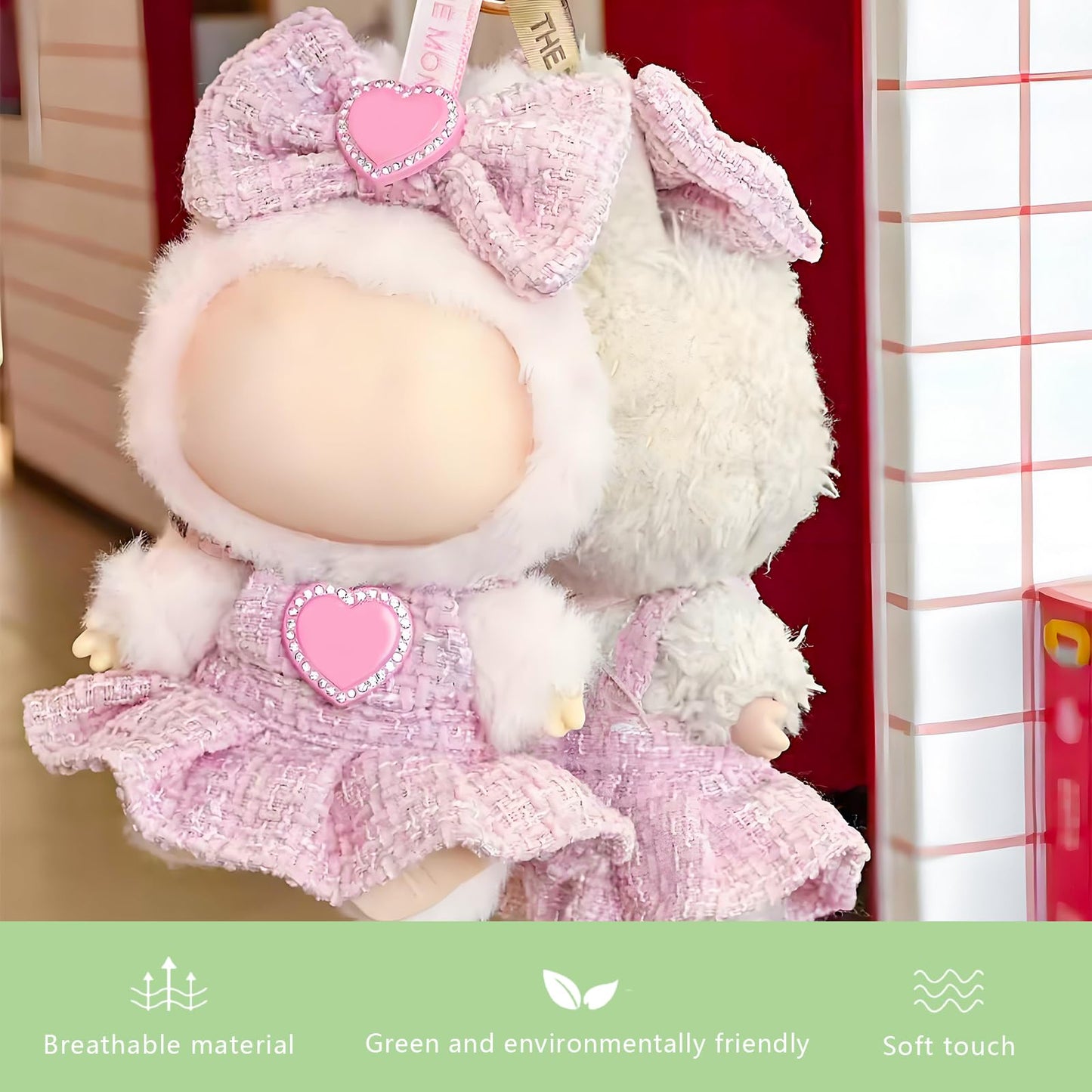 Satakara Doll Clothes Set for 17cm Dolls (6.7 inch) - Kawaii Pink Heart Outfit with Detachable Bow  Party Clothing Accessories (STK01)