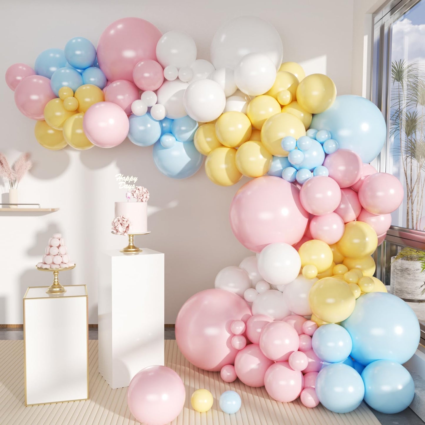 Mebay Pastel Balloon Garland Arch Kit 146Pcs Macaron Pink Blue White Yellow Latex Balloons Different Sizes 18 12 10 5 Inch For G