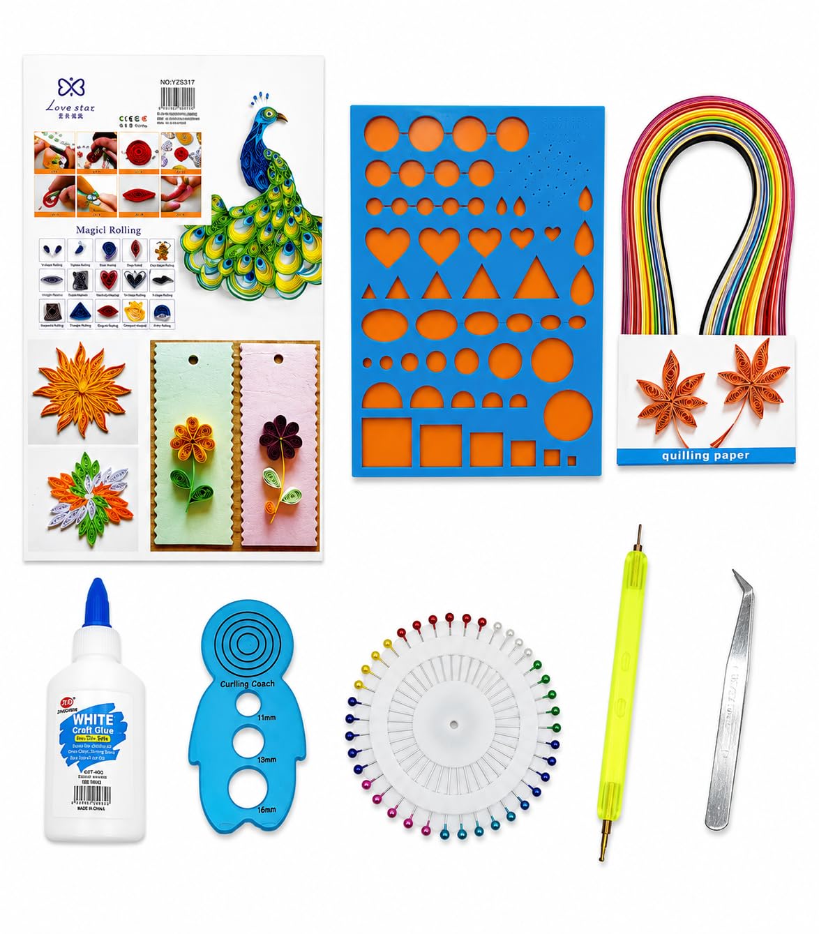 Gold Leaf 8In1 Paper Quilling Art & Craft Kit With Board, Tweezer, Pins, Slotted Pin, Coach, Needle, Glue, Craft Card & 100 Co